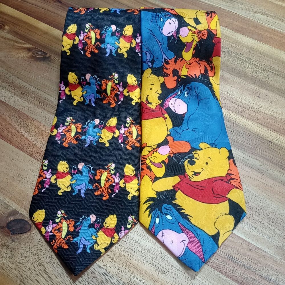 Vintage Disney Winnie The Pooh Eeyore Neck‎ Tie 1990s Korea Cartoon Lot 2